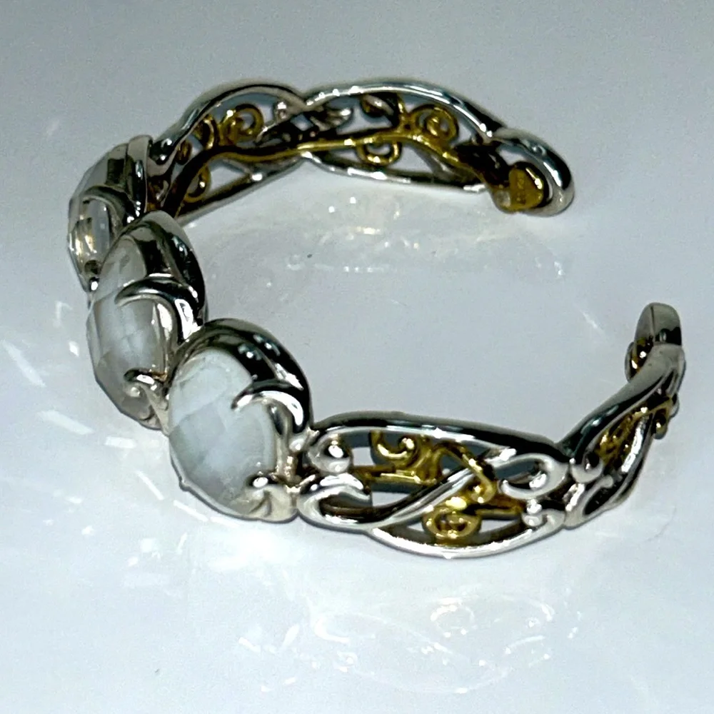 Carolyn Pollack Designer Sterling Silver Brass MOP Cuff Bracelet Boho Casual